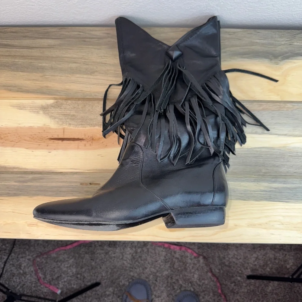 Pour La Victoire Black Fringe Heeled Boots - Picture 8 of 10
